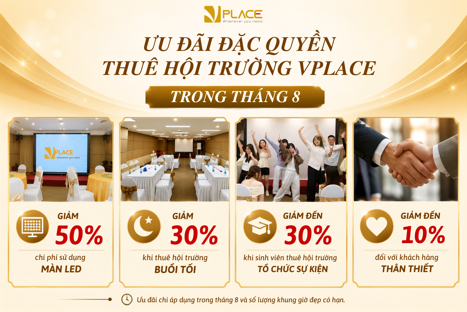 Ưu đãi thuê hội trường vplace trong tháng 8 - Tiết kiệm đến 50% chi phí tổ chức sự kiện 1 1